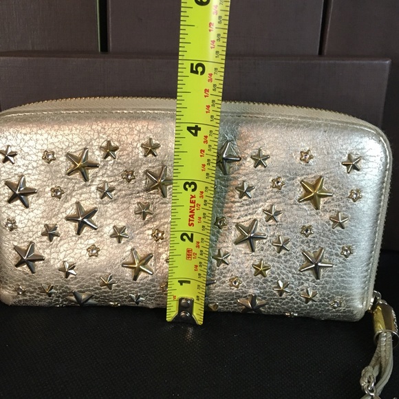 JIMMY CHOO Metallic Gold Lambskin & Silver and Gold Stars Continental Zip Wallet - Picture 8 of 17